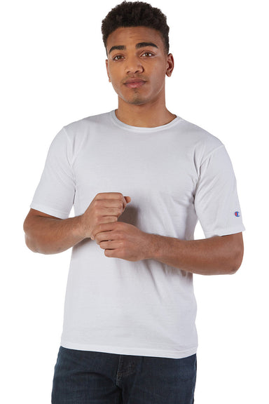 Champion CD100 Mens Garment Dyed Short Sleeve Crewneck T-Shirt White Model Front