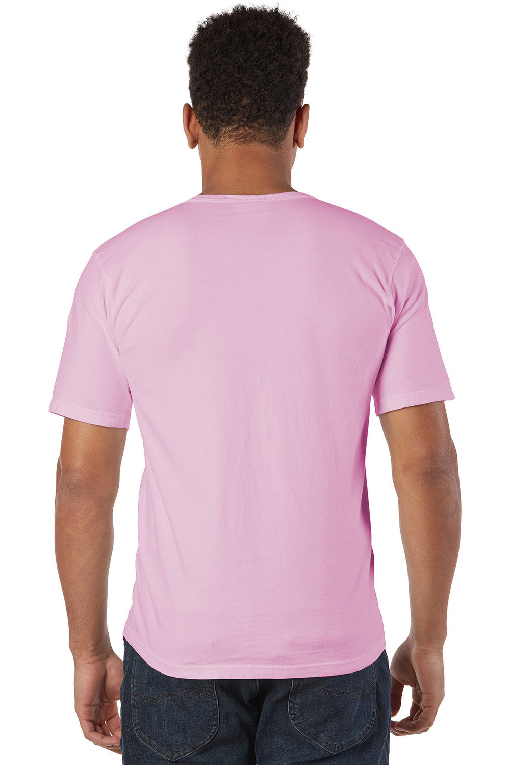 Champion CD100 Mens Garment Dyed Short Sleeve Crewneck T-Shirt Candy Pink Model Back