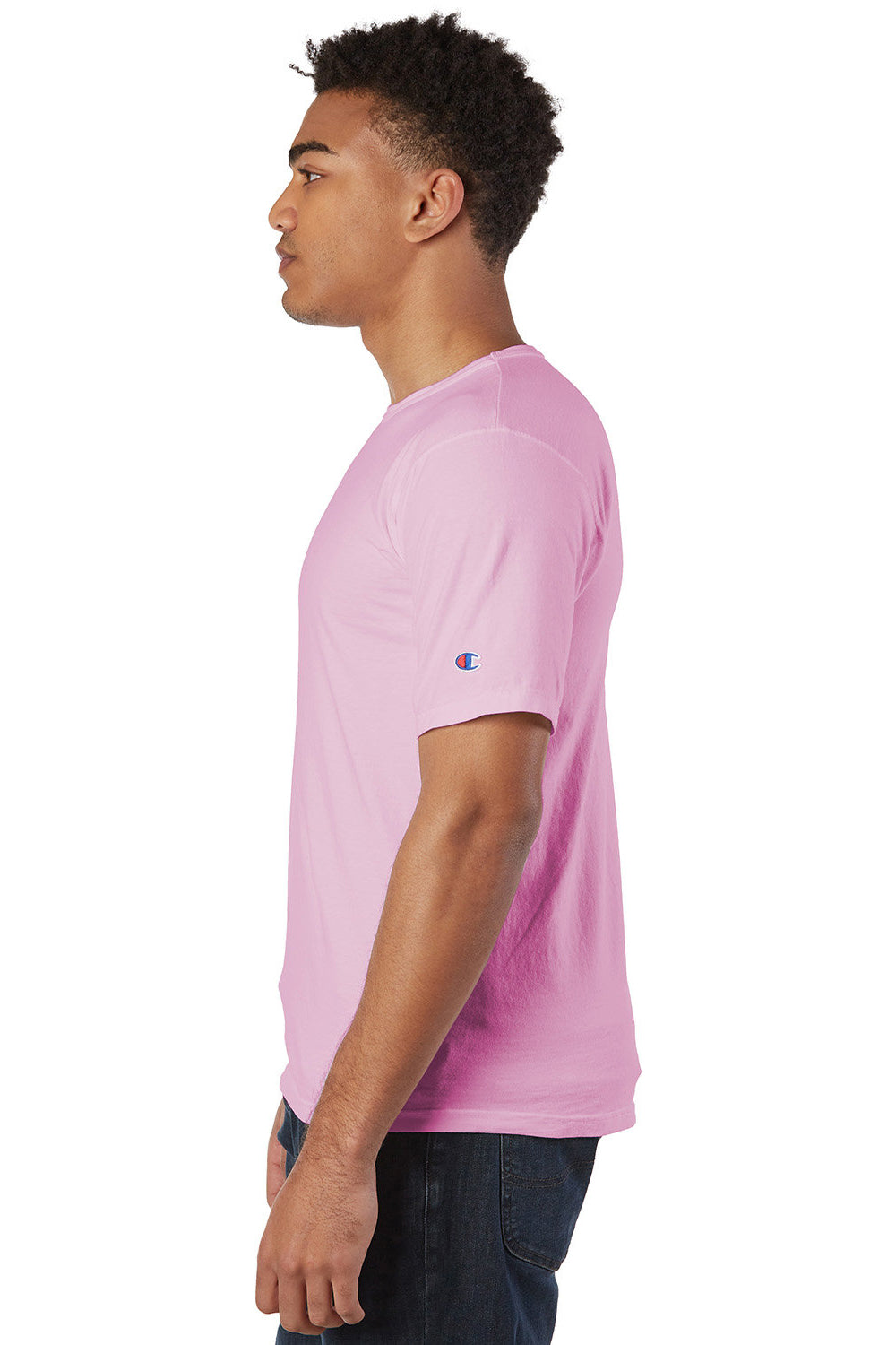 Champion CD100 Mens Garment Dyed Short Sleeve Crewneck T-Shirt Candy Pink Model Side