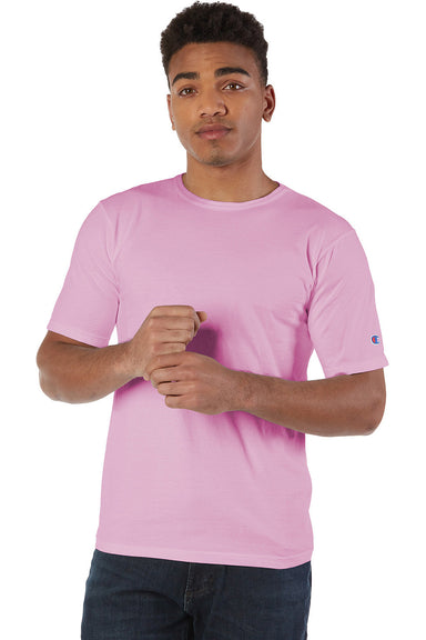 Champion CD100 Mens Garment Dyed Short Sleeve Crewneck T-Shirt Candy Pink Model Front