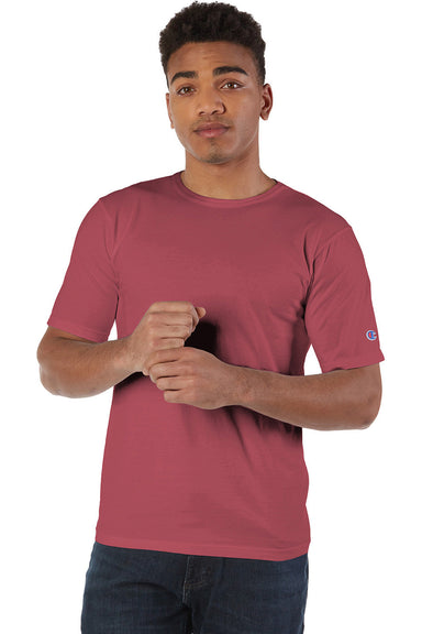 Champion CD100 Mens Garment Dyed Short Sleeve Crewneck T-Shirt Crimson Red Model Front