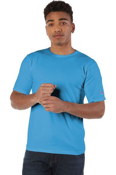 Champion CD100 Mens Garment Dyed Short Sleeve Crewneck T-Shirt Delicate Blue Model Front