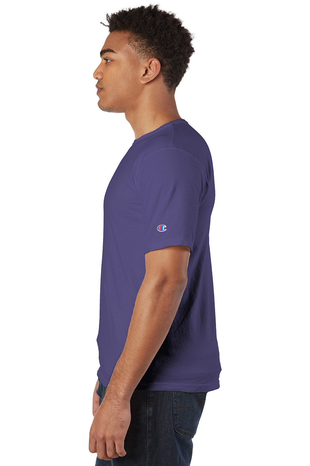 Champion CD100 Mens Garment Dyed Short Sleeve Crewneck T-Shirt Grape Soda Purple Model Side