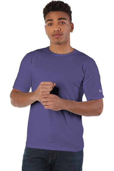 Champion CD100 Mens Garment Dyed Short Sleeve Crewneck T-Shirt Grape Soda Purple Model Front