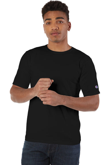Champion CD100 Mens Garment Dyed Short Sleeve Crewneck T-Shirt Black Model Front