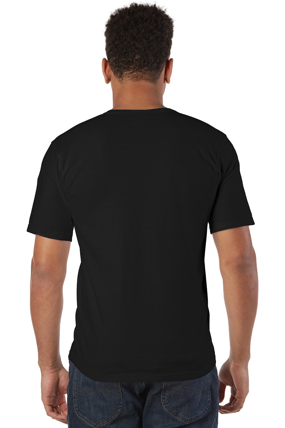 Champion CD100 Mens Garment Dyed Short Sleeve Crewneck T-Shirt Black Model Back