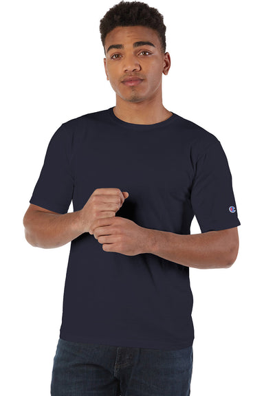Champion CD100 Mens Garment Dyed Short Sleeve Crewneck T-Shirt Navy Blue Model Front