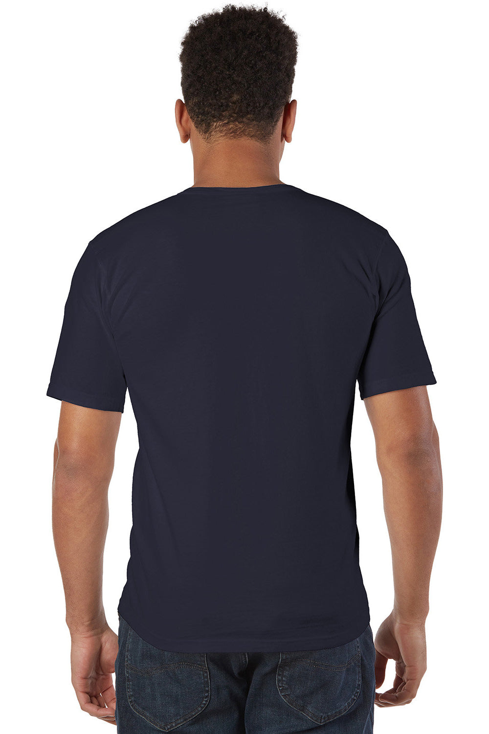 Champion CD100 Mens Garment Dyed Short Sleeve Crewneck T-Shirt Navy Blue Model Back
