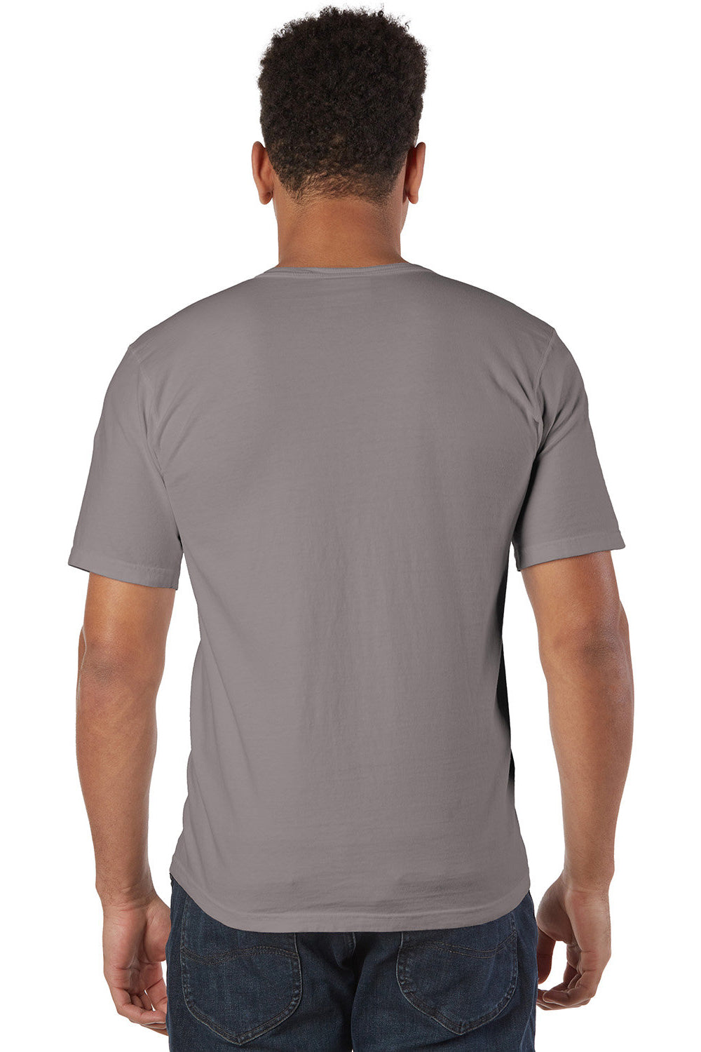 Champion CD100 Mens Garment Dyed Short Sleeve Crewneck T-Shirt Concrete Grey Model Back