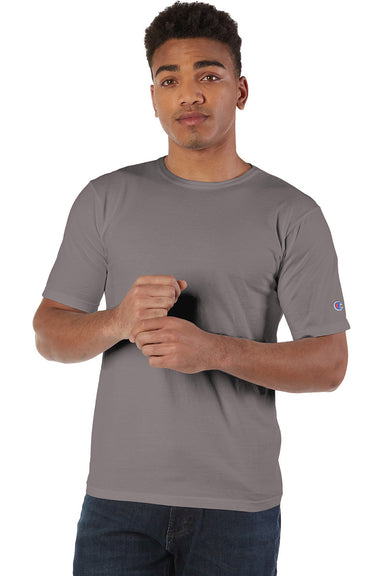 Champion CD100 Mens Garment Dyed Short Sleeve Crewneck T-Shirt Concrete Grey Model Front