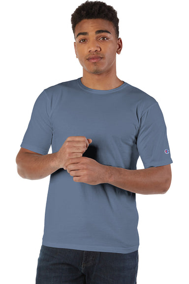 Champion CD100 Mens Garment Dyed Short Sleeve Crewneck T-Shirt Saltwater Blue Model Front