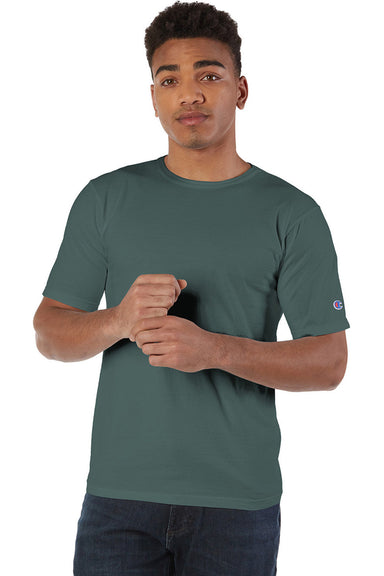 Champion CD100 Mens Garment Dyed Short Sleeve Crewneck T-Shirt Cactus Green Model Front