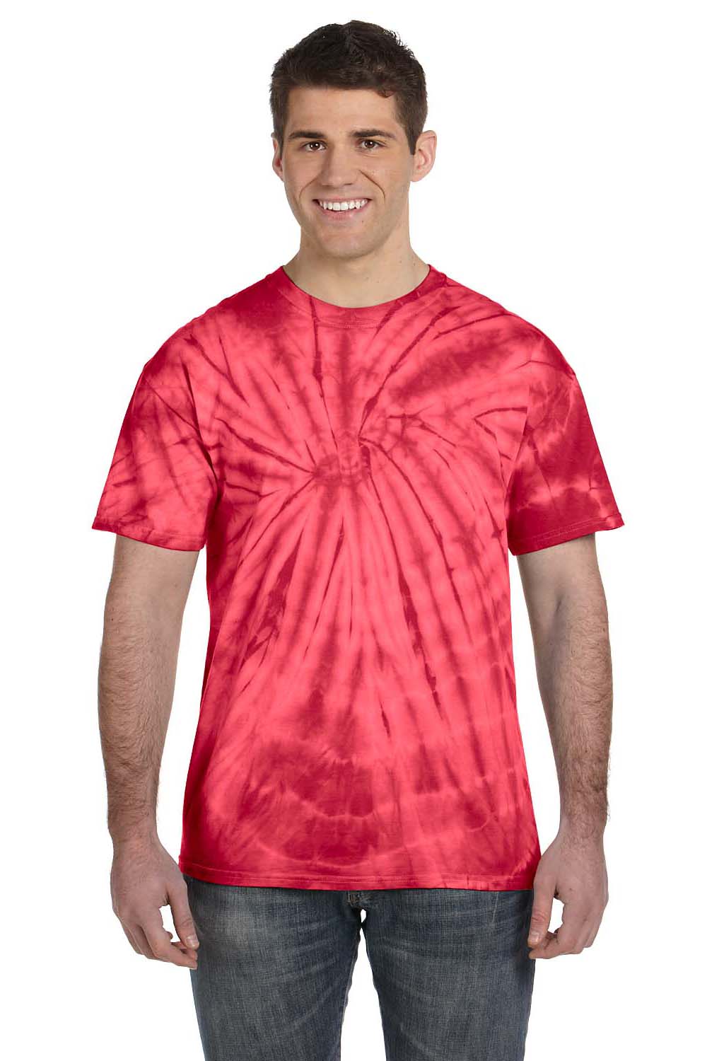 Tie-Dye CD101 Mens Short Sleeve Crewneck T-Shirt Red Model Front