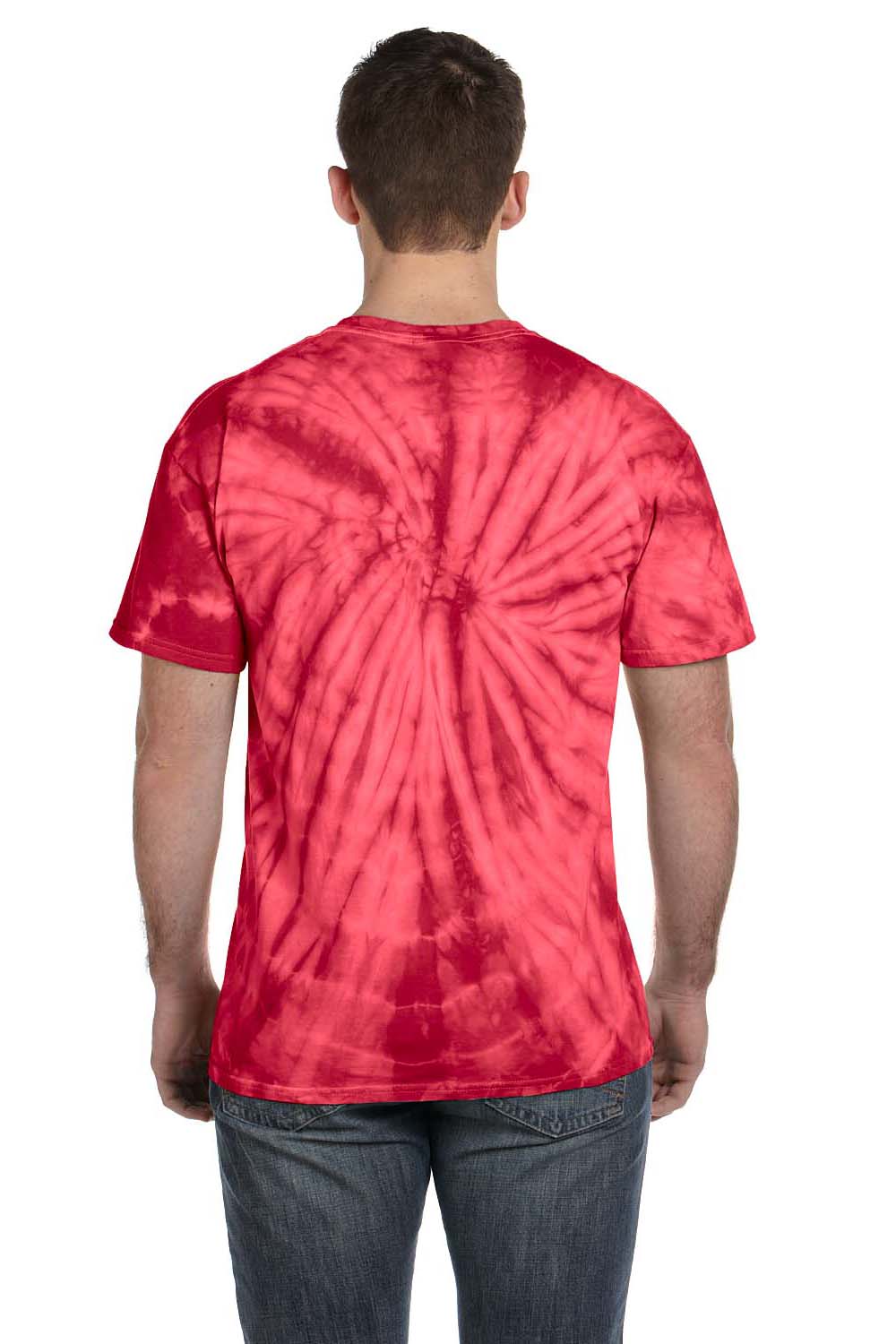 Tie-Dye CD101 Mens Short Sleeve Crewneck T-Shirt Red Model Back