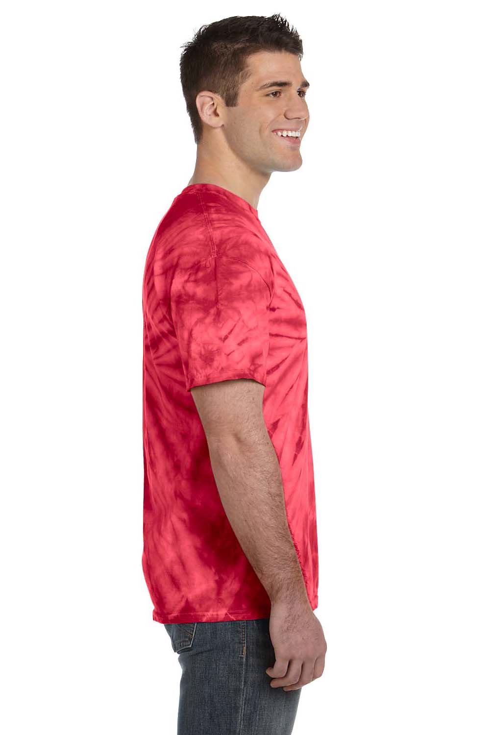 Tie-Dye CD101 Mens Short Sleeve Crewneck T-Shirt Red Model Side