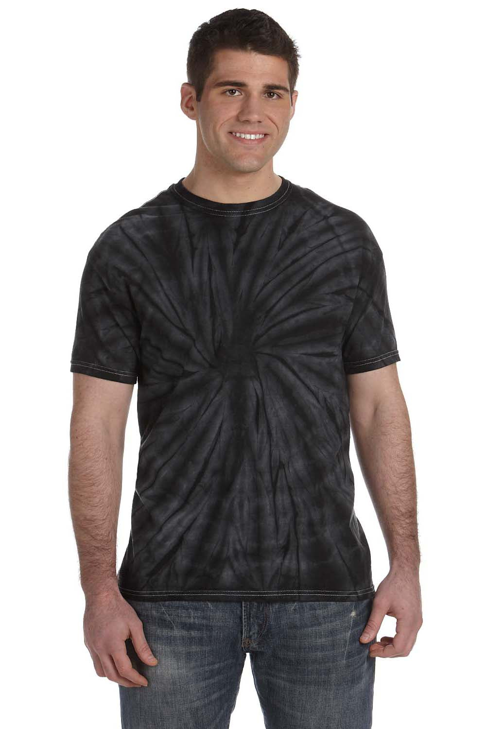 Tie-Dye CD101 Mens Short Sleeve Crewneck T-Shirt Black Model Front