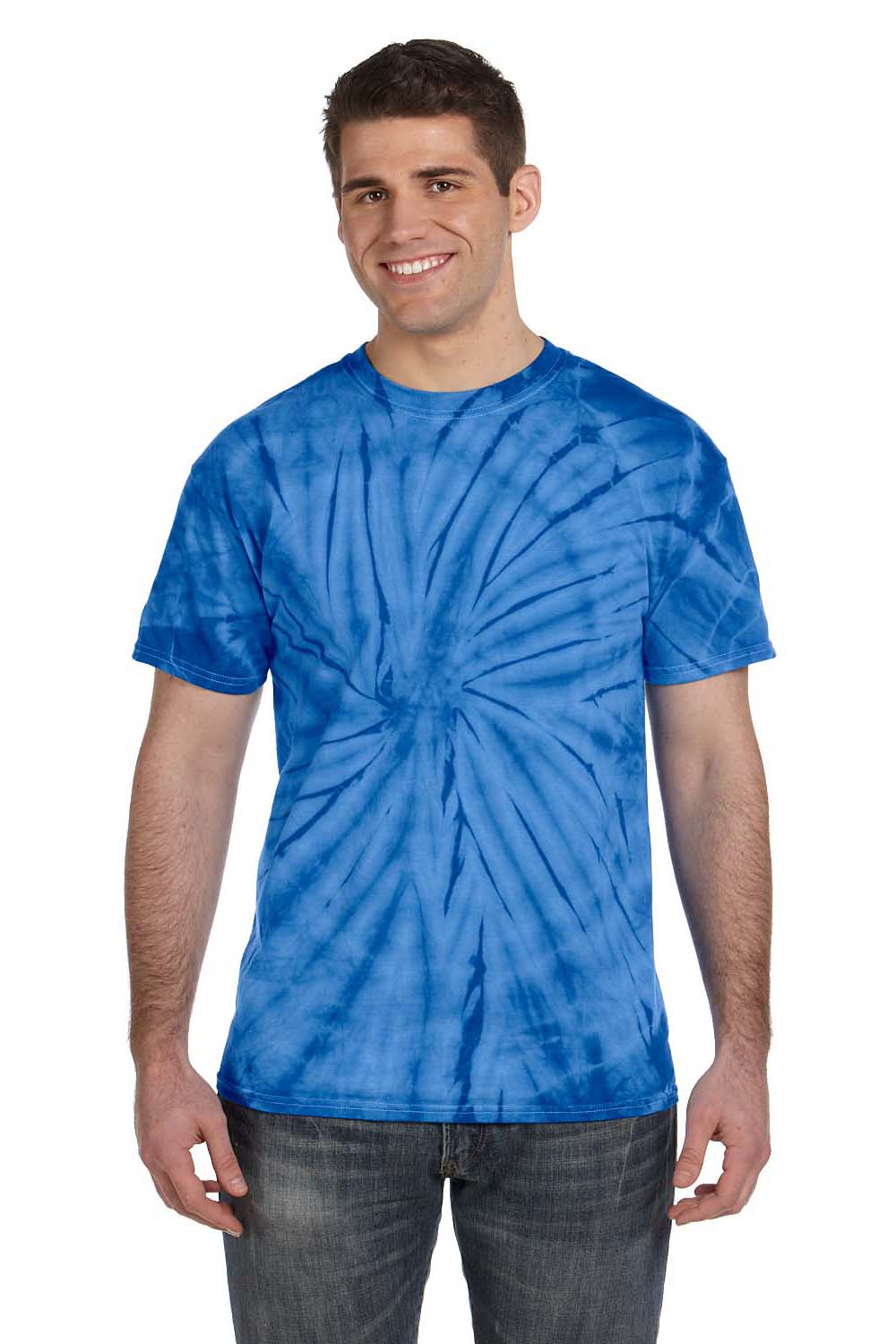 Tie-Dye CD101 Mens Short Sleeve Crewneck T-Shirt Royal Blue Model Front