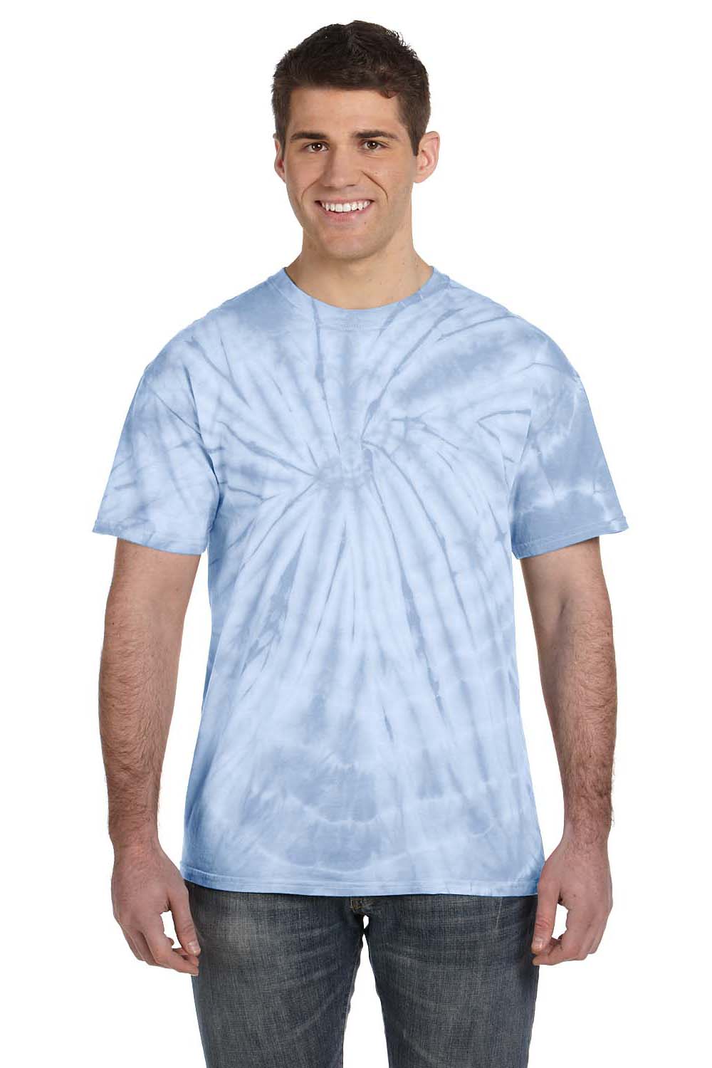 Tie-Dye CD101 Mens Short Sleeve Crewneck T-Shirt Baby Blue Model Front