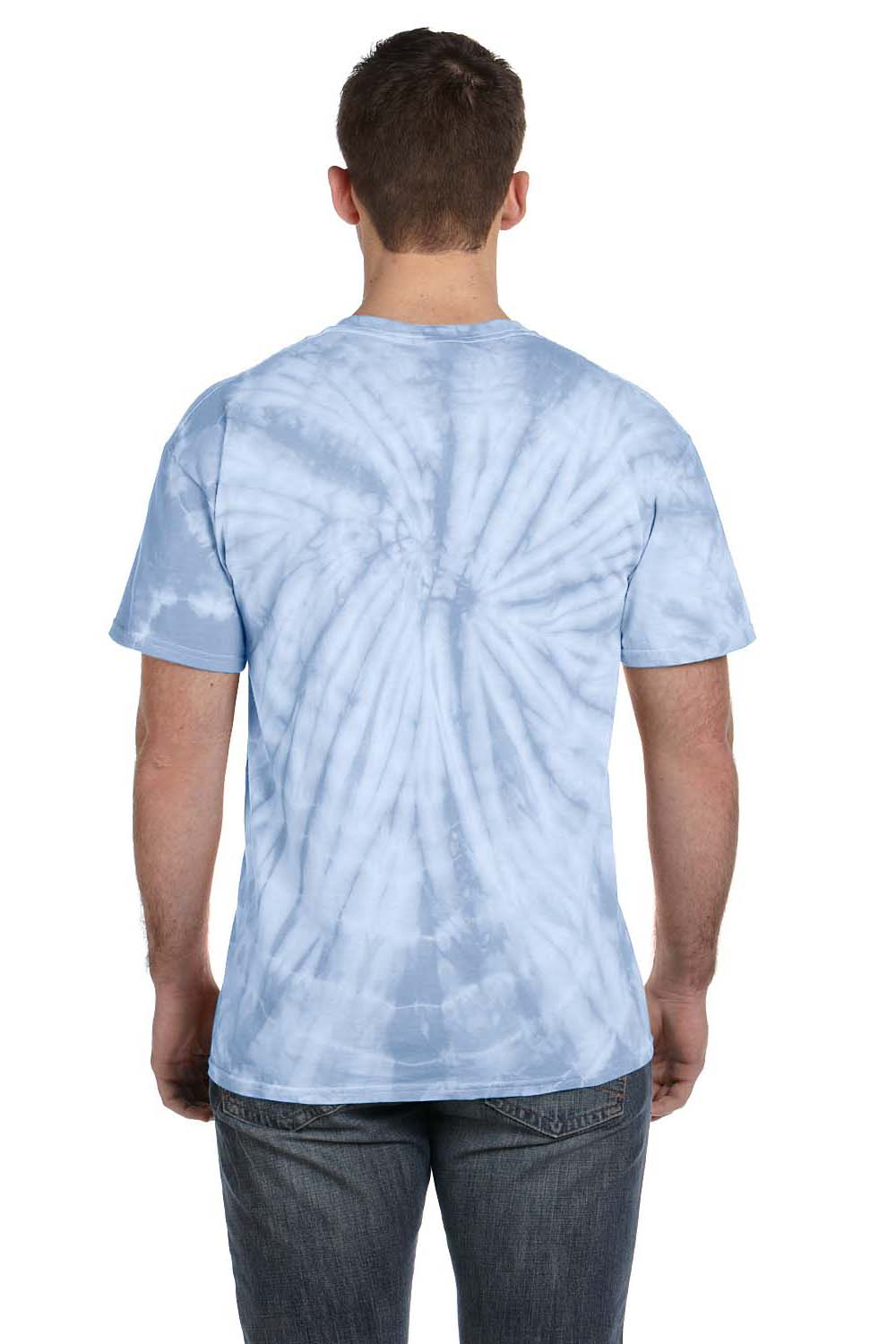 Tie-Dye CD101 Mens Short Sleeve Crewneck T-Shirt Baby Blue Model Back