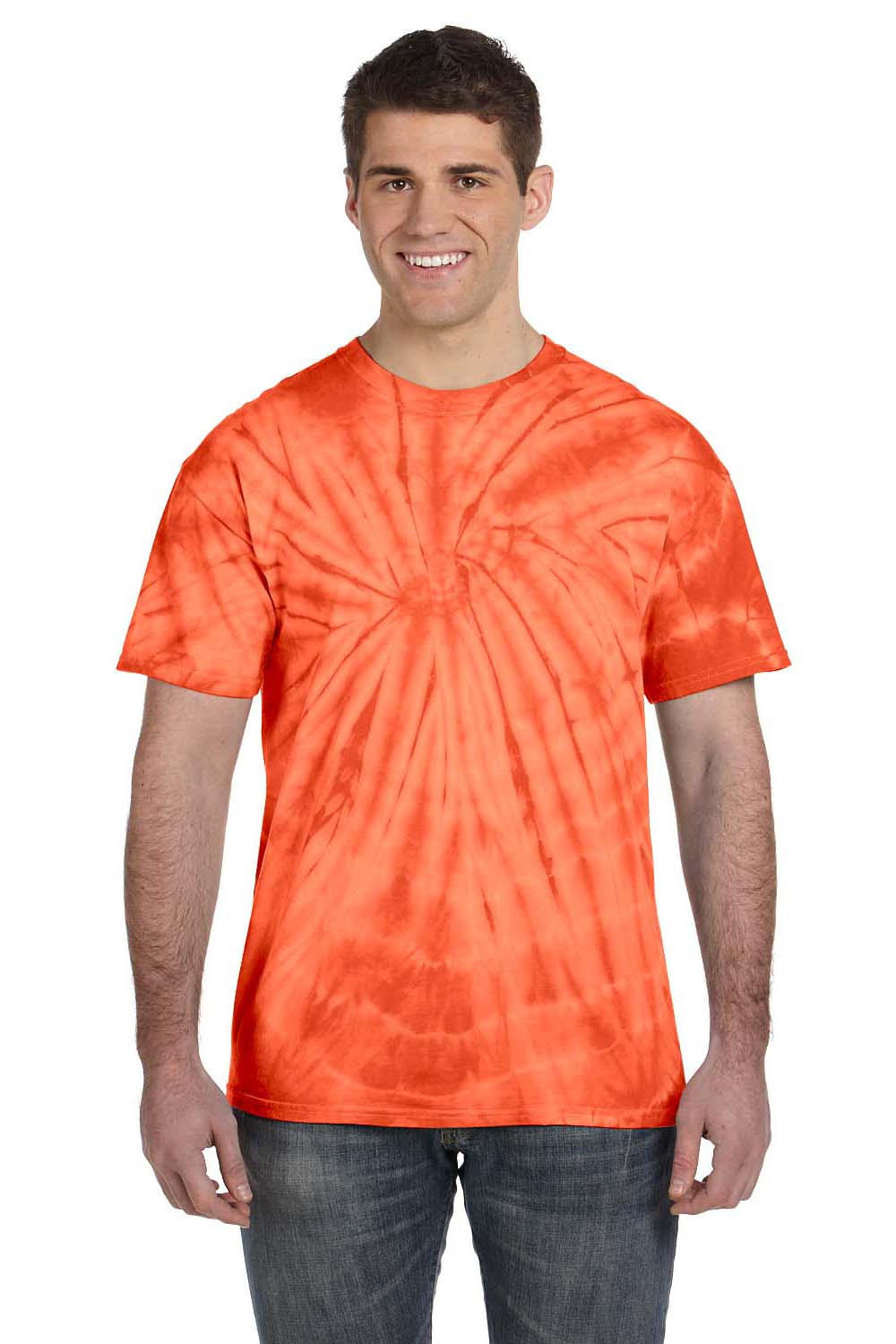 Tie-Dye CD101 Mens Short Sleeve Crewneck T-Shirt Orange Model Front