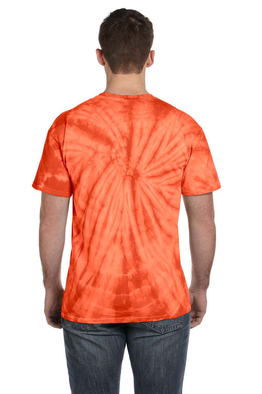 Tie-Dye CD101 Mens Short Sleeve Crewneck T-Shirt Orange Model Back
