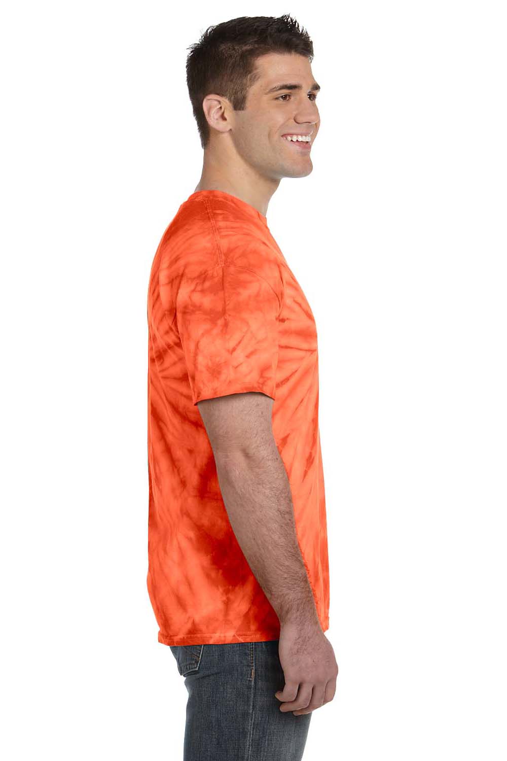 Tie-Dye CD101 Mens Short Sleeve Crewneck T-Shirt Orange Model Side