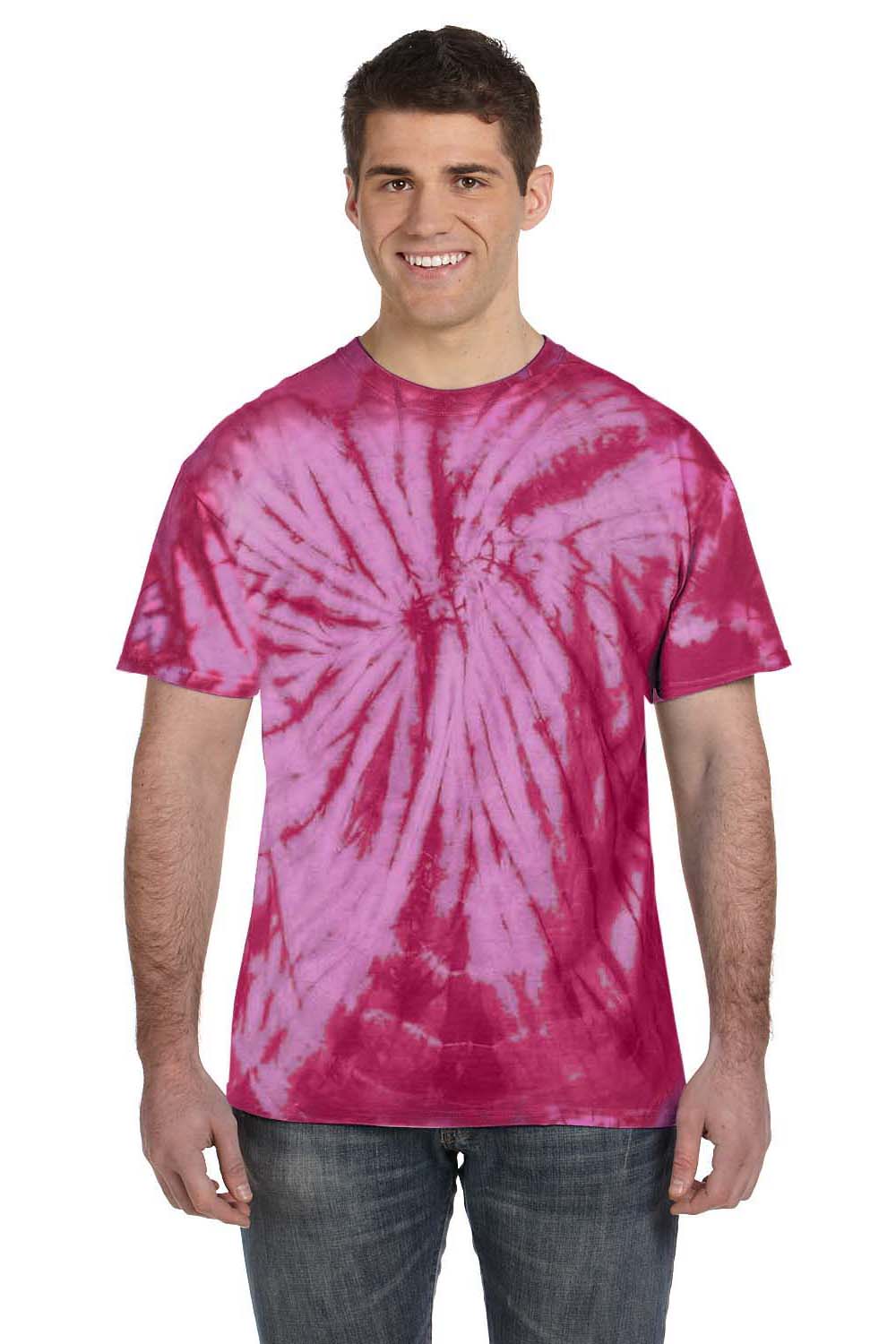 Tie-Dye CD101 Mens Short Sleeve Crewneck T-Shirt Pink Model Front