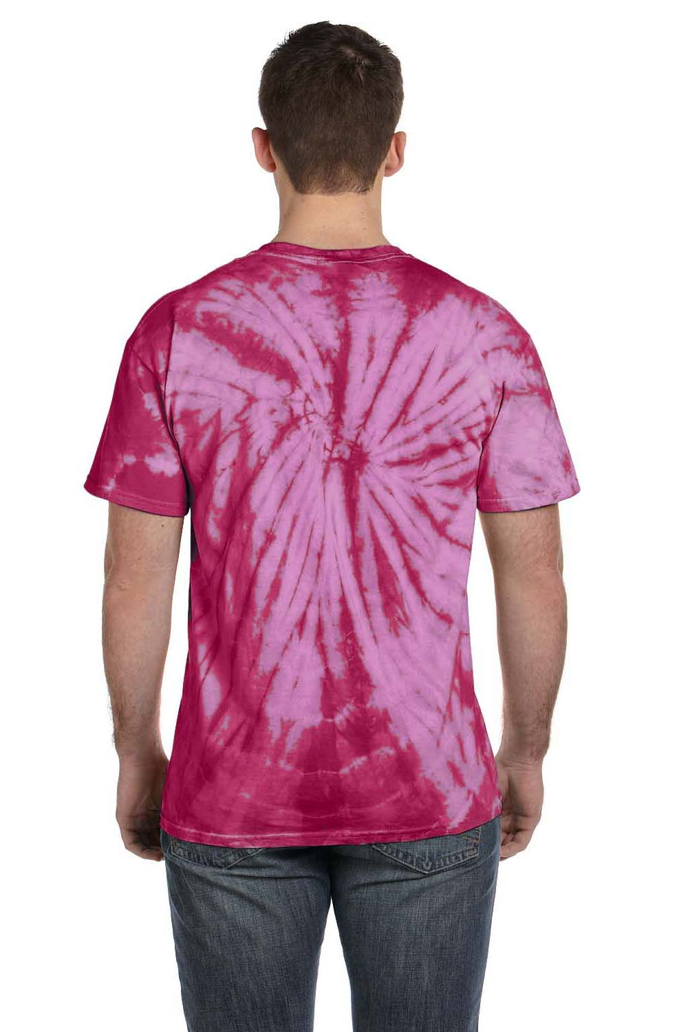 Tie-Dye CD101 Mens Short Sleeve Crewneck T-Shirt Pink Model Back
