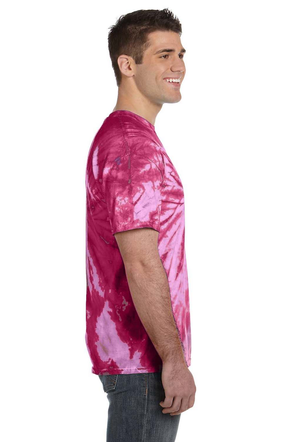 Tie-Dye CD101 Mens Short Sleeve Crewneck T-Shirt Pink Model Side