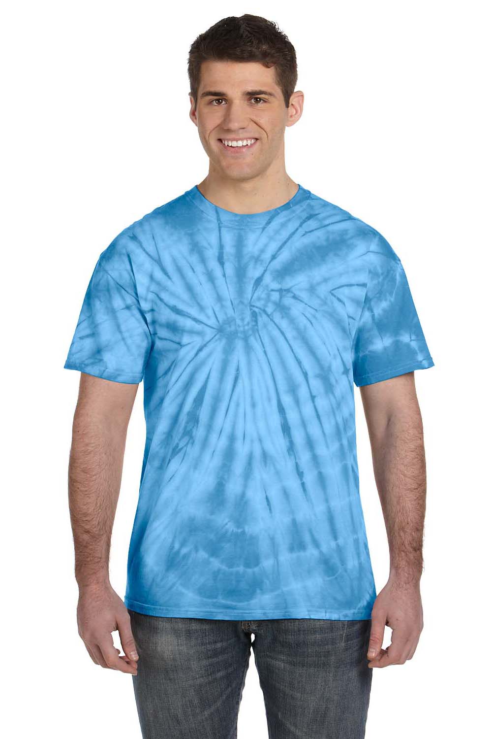 Tie-Dye CD101 Mens Short Sleeve Crewneck T-Shirt Turquoise Blue Model Front