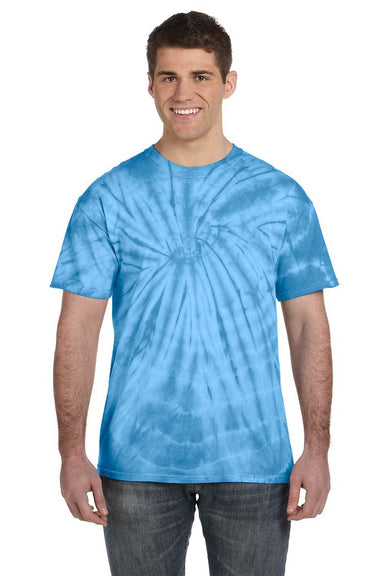 Tie-Dye CD101 Mens Short Sleeve Crewneck T-Shirt Turquoise Blue Model Front