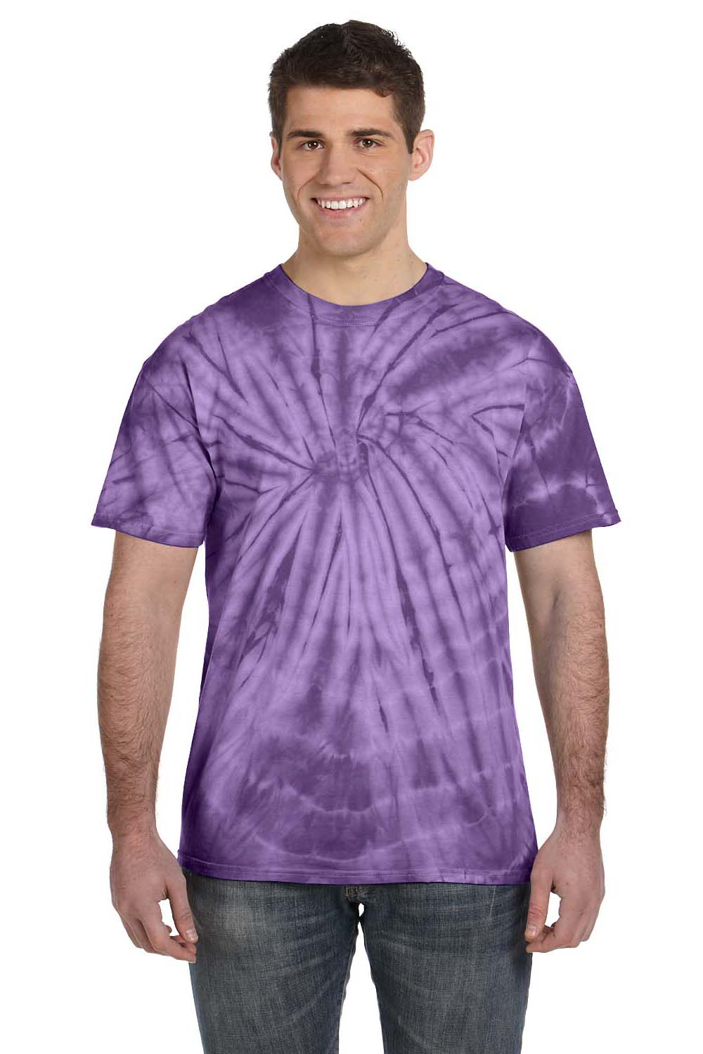 Tie-Dye CD101 Mens Short Sleeve Crewneck T-Shirt Purple Model Front