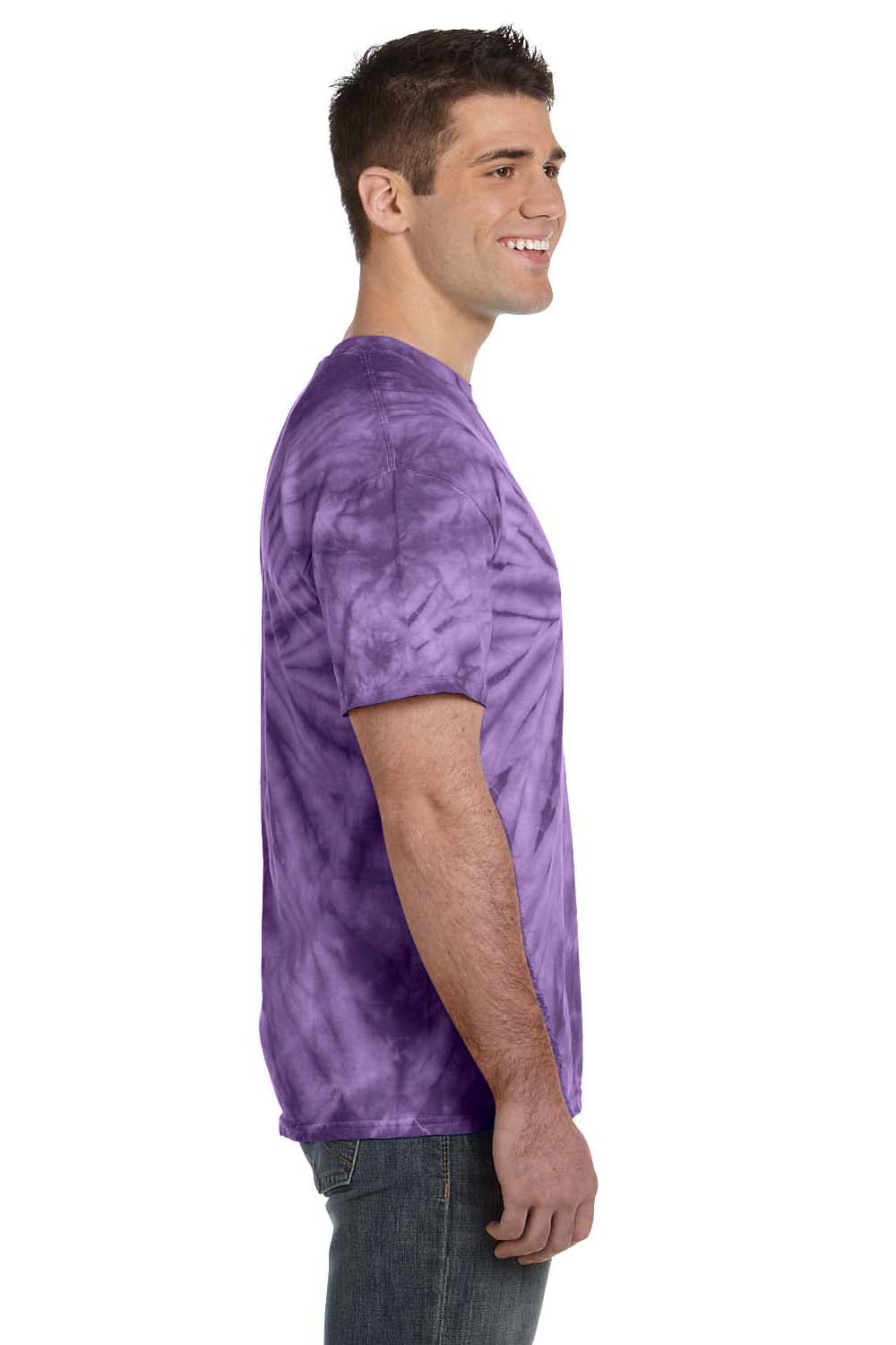 Tie-Dye CD101 Mens Short Sleeve Crewneck T-Shirt Purple Model Side