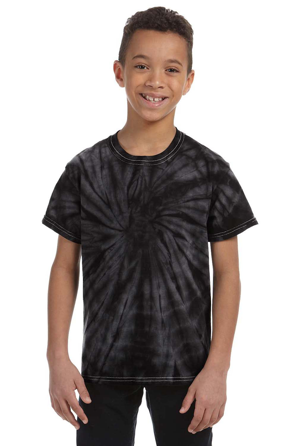 Tie-Dye CD101Y Youth Short Sleeve Crewneck T-Shirt Black Model Front