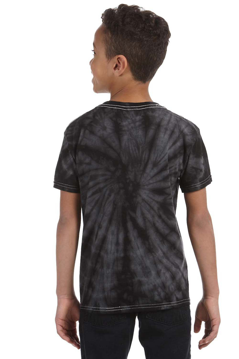 Tie-Dye CD101Y Youth Short Sleeve Crewneck T-Shirt Black Model Back