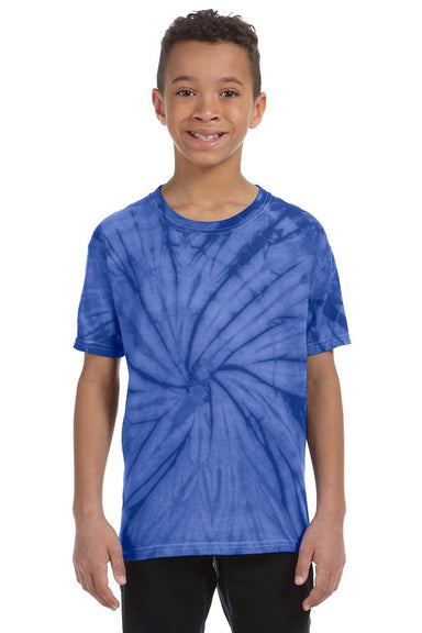 Tie-Dye CD101Y Youth Short Sleeve Crewneck T-Shirt Royal Blue Model Front