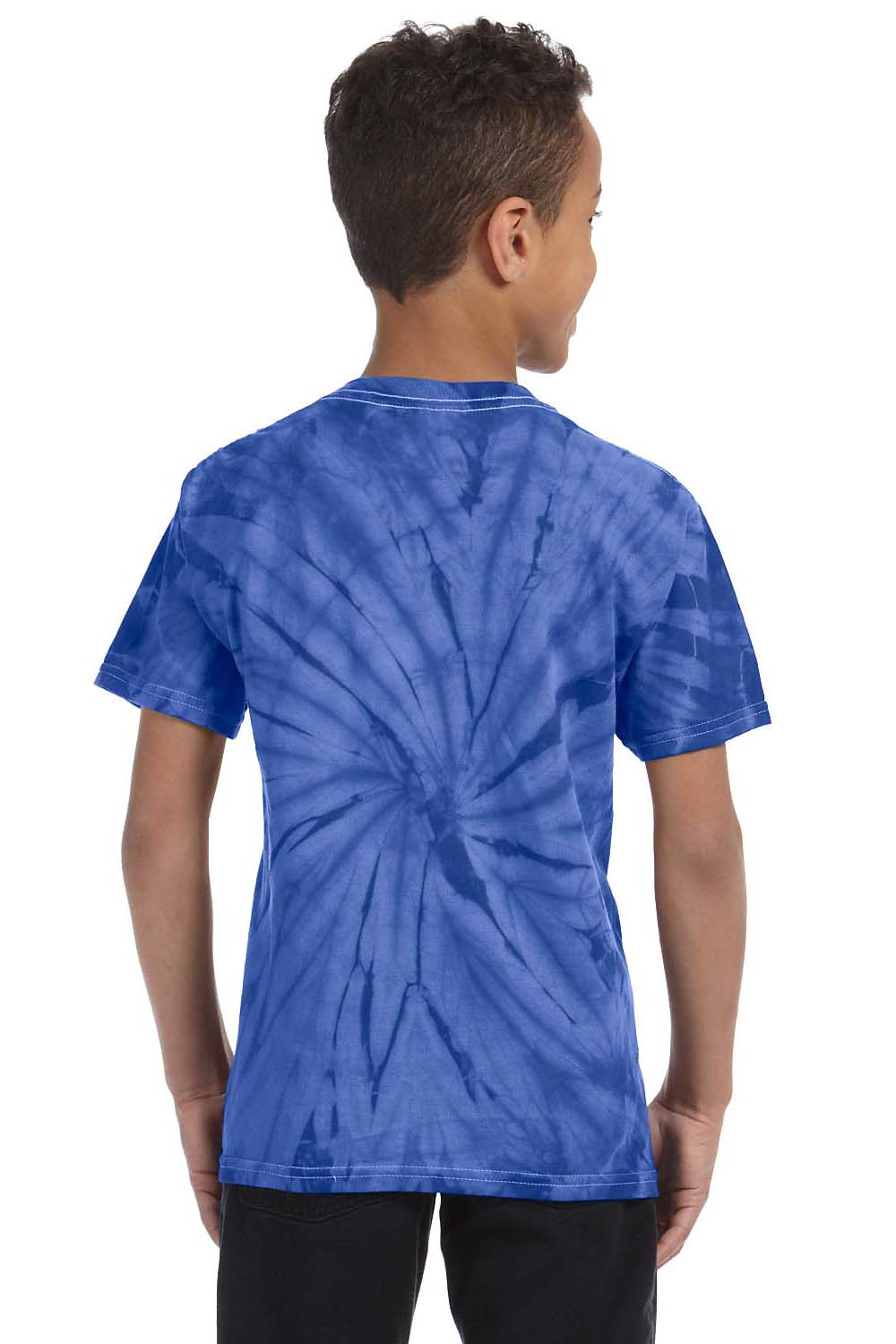 Tie-Dye CD101Y Youth Short Sleeve Crewneck T-Shirt Royal Blue Model Back