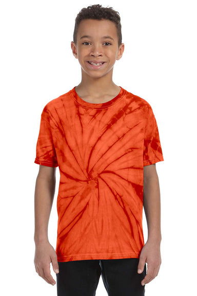 Tie-Dye CD101Y Youth Short Sleeve Crewneck T-Shirt Orange Model Front