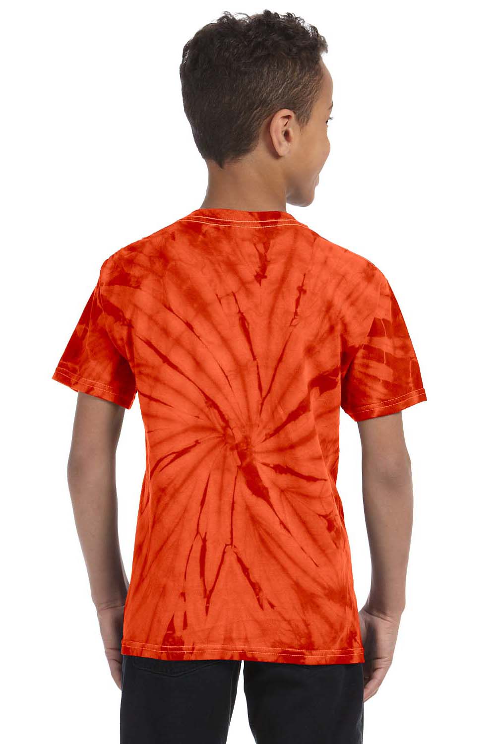 Tie-Dye CD101Y Youth Short Sleeve Crewneck T-Shirt Orange Model Back