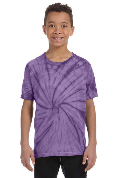 Tie-Dye CD101Y Youth Short Sleeve Crewneck T-Shirt Purple Model Front
