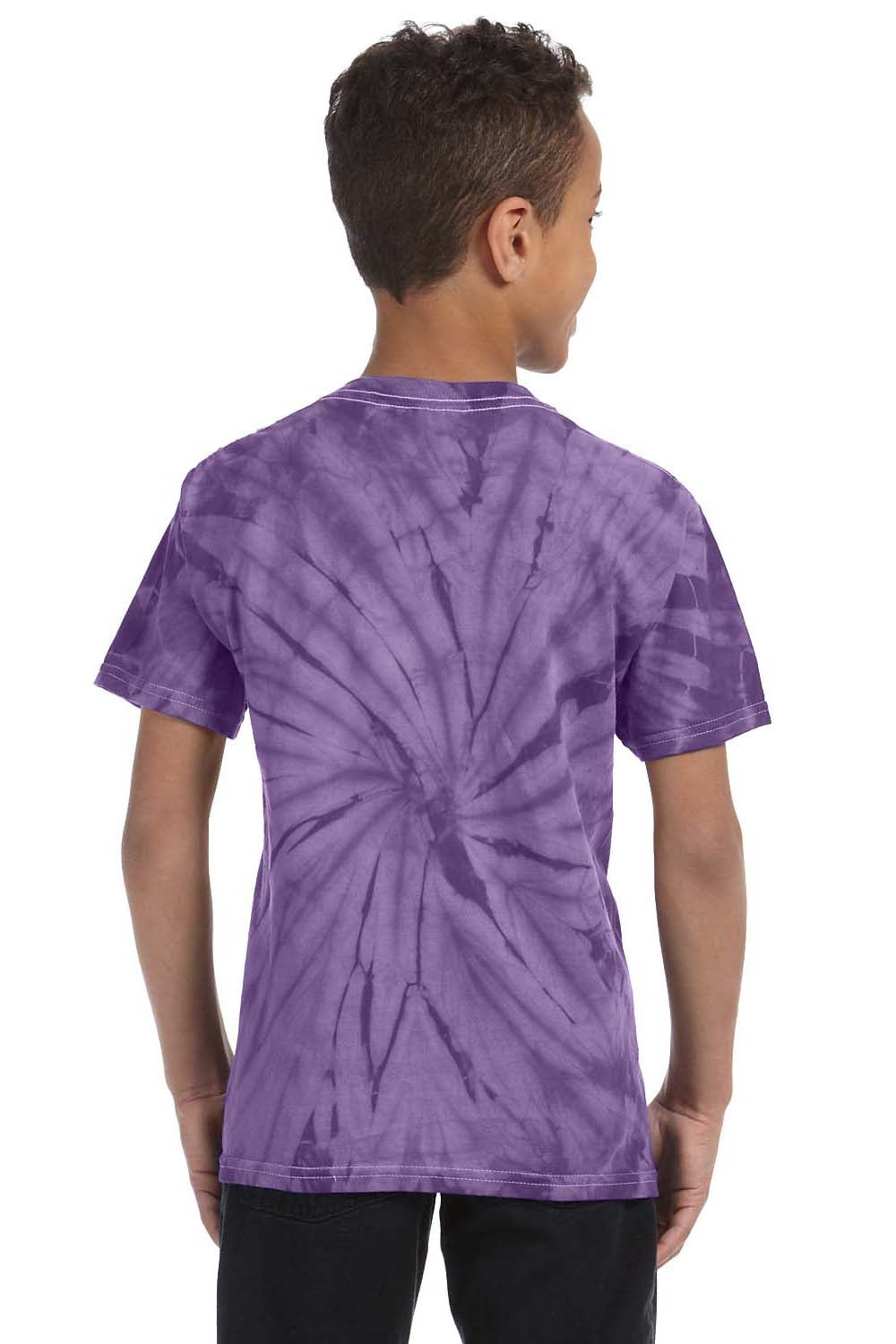 Tie-Dye CD101Y Youth Short Sleeve Crewneck T-Shirt Purple Model Back