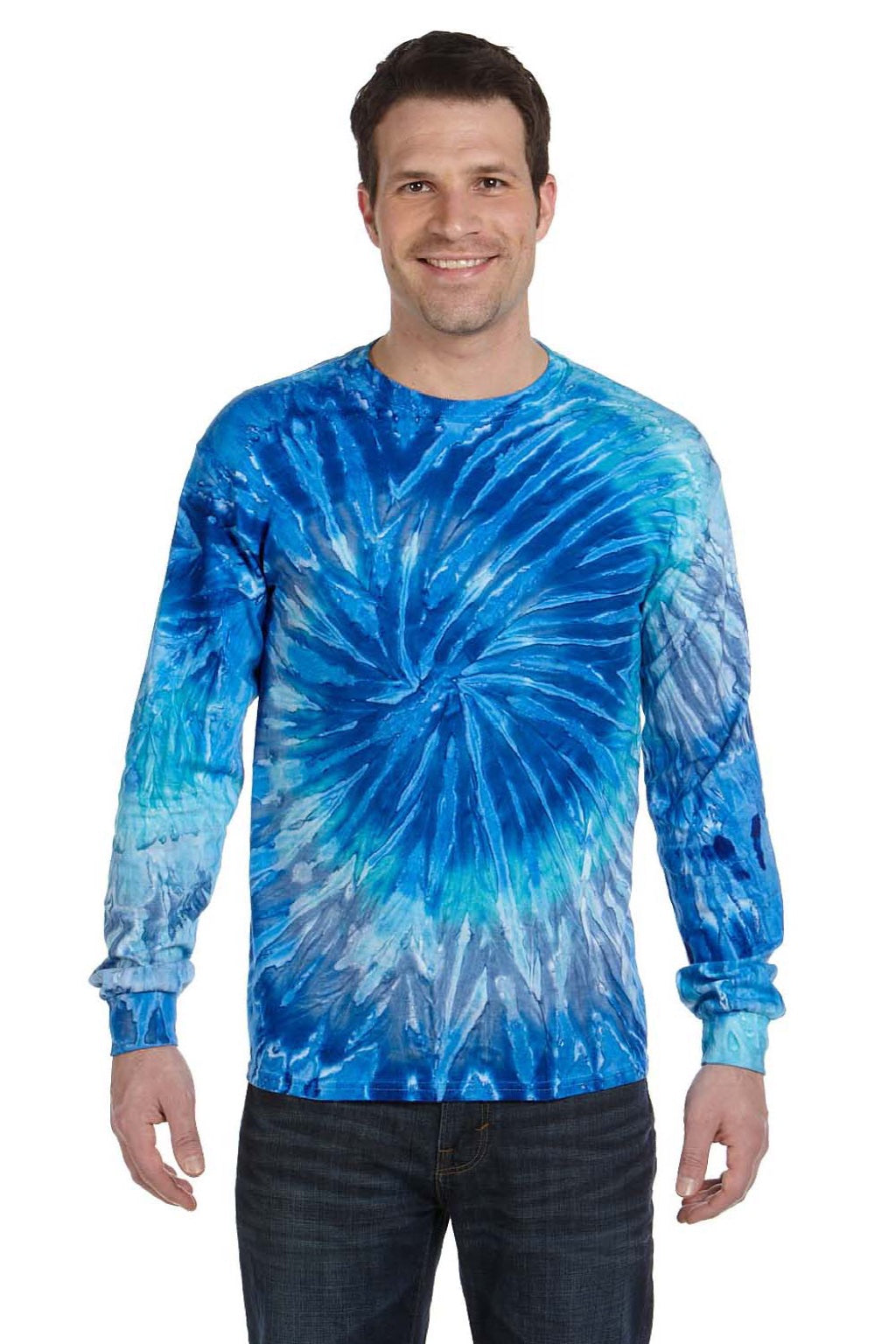 Colortone 2000 Mens Long Sleeve Crewneck T-Shirt Blue Jerry Model Front
