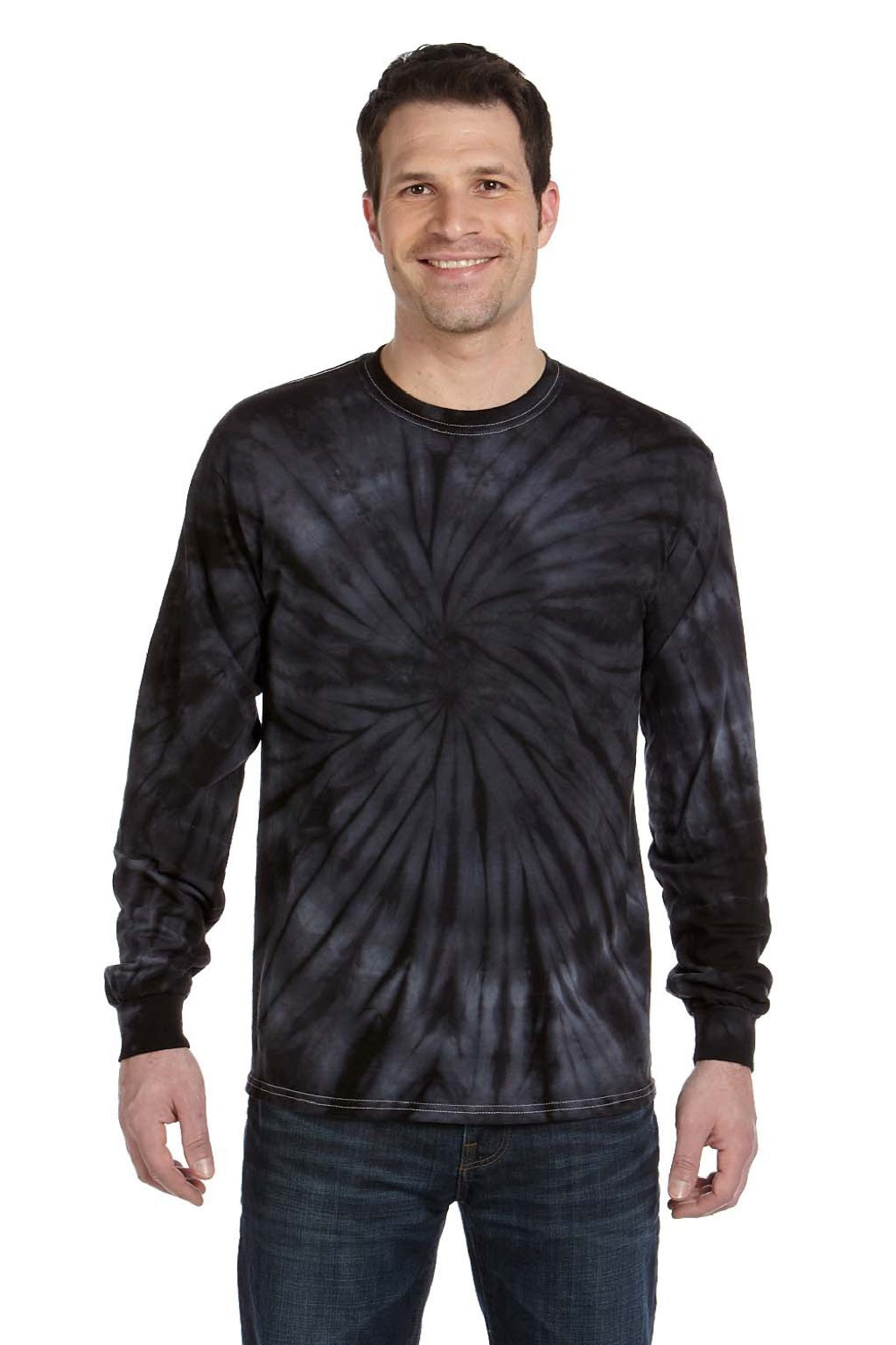Colortone 2000 Mens Long Sleeve Crewneck T-Shirt Black Model Front