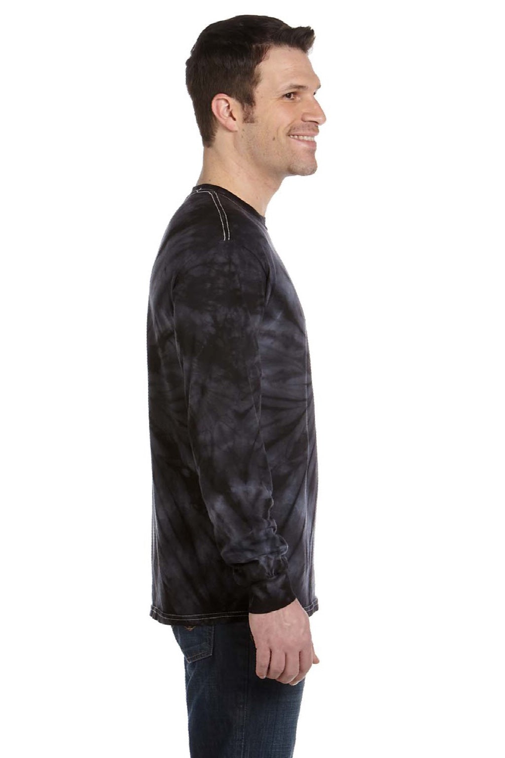 Colortone 2000 Mens Long Sleeve Crewneck T-Shirt Black Model Side