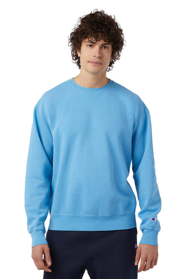 Champion CD400 Mens Garment Dyed Crewneck Sweatshirt Delicate Blue Model Front