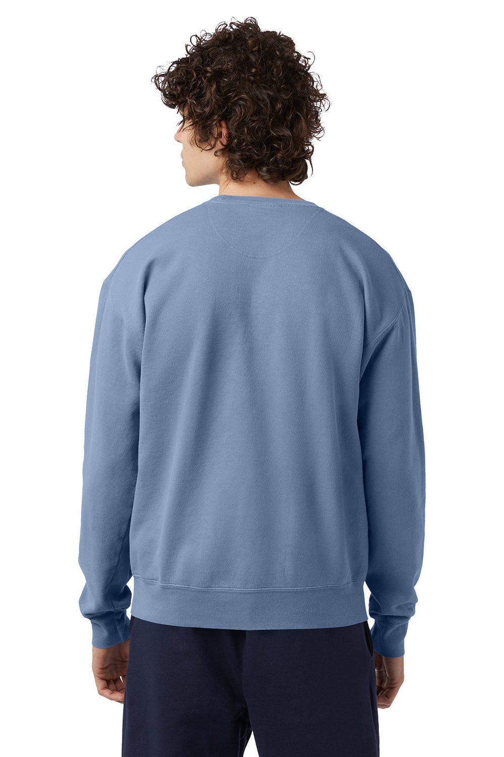 Champion CD400 Mens Garment Dyed Crewneck Sweatshirt Saltwater Blue Model Back