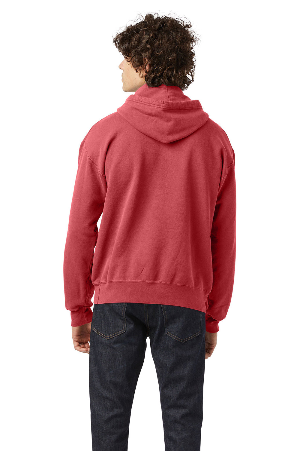 Champion CD450 Mens Garment Dyed Hooded Sweatshirt Hoodie Crimson Red Model Back