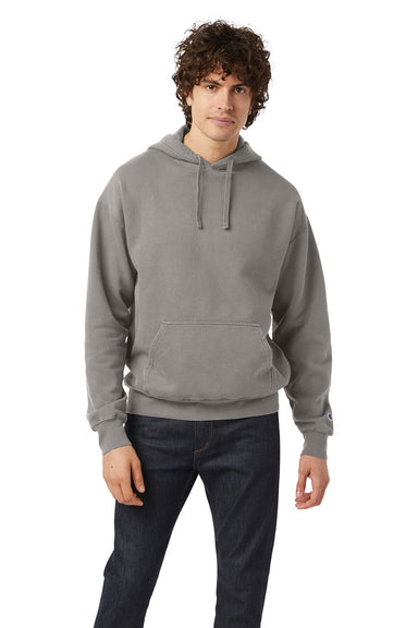 Champion CD450 Mens Garment Dyed Hooded Sweatshirt Hoodie Concrete Grey Model Front