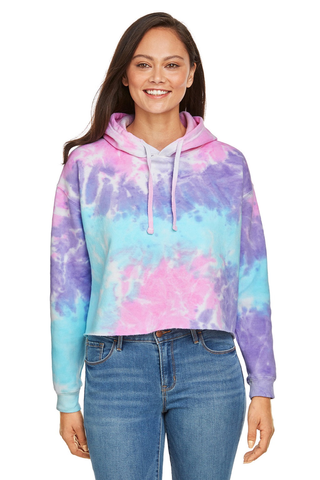 Colortone 8333 Womens Cropped Hooded Sweatshirt Hoodie Cotton Candy Model Front