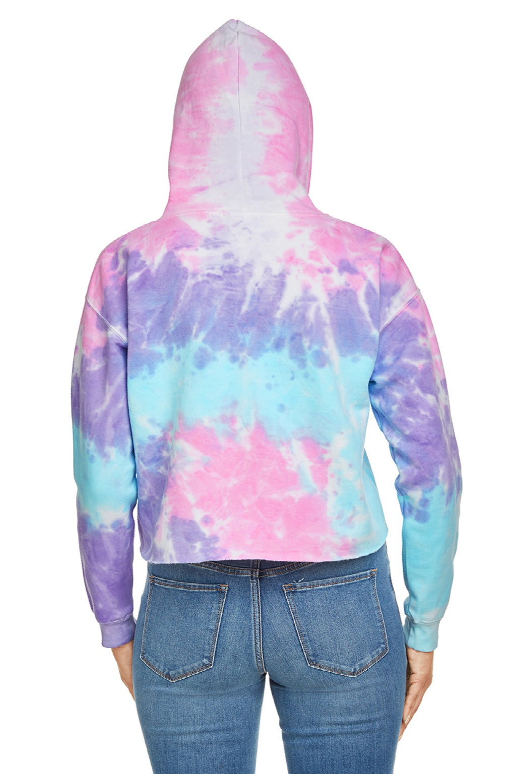 Colortone 8333 Womens Cropped Hooded Sweatshirt Hoodie Cotton Candy Model Back
